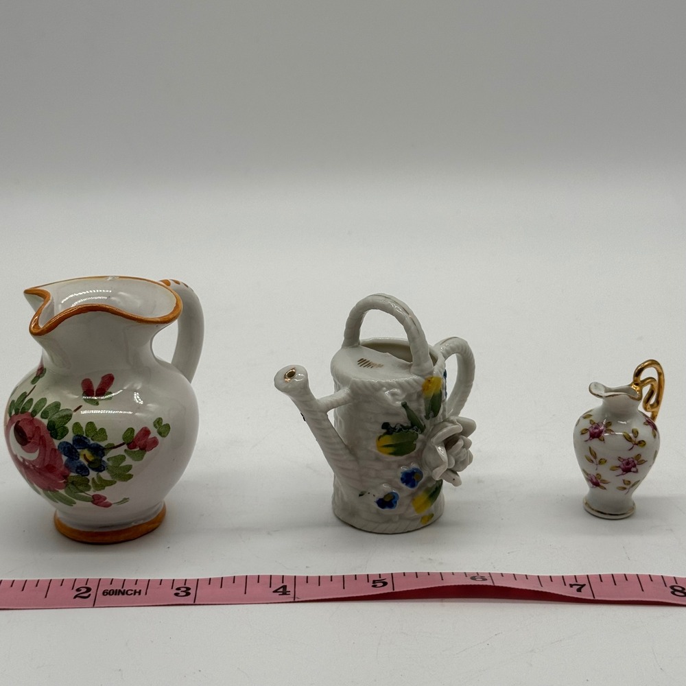 Vintage Miniature Porcelain Pitcher Watering Can Curio Lot Italy Japan 3D Floral